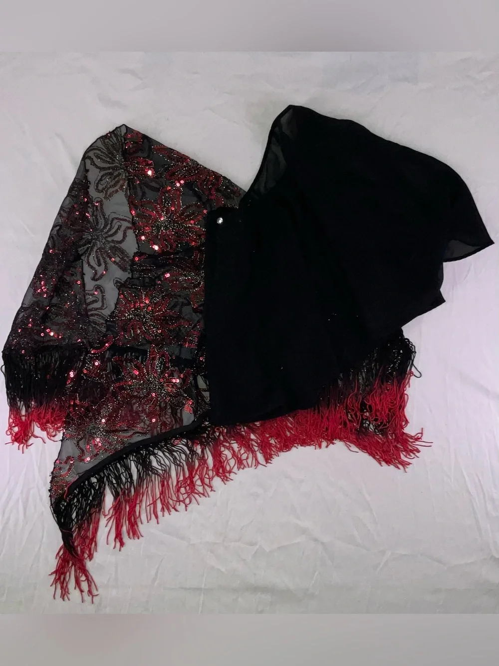 2 shawls, 1 triangular, 1 circle with CZ closure